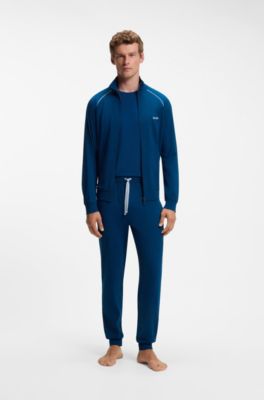 Trainingsbroek van stretchkatoen met logostiksel, Blauw
