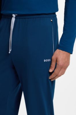 Stretch-cotton tracksuit bottoms with embroidered logo, Blue