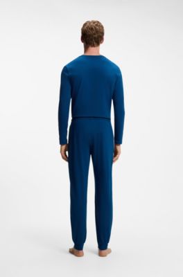 Trainingsbroek van stretchkatoen met logostiksel, Blauw