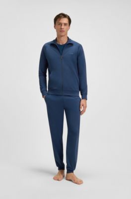 Stretch-cotton tracksuit bottoms with embroidered logo, Light Blue