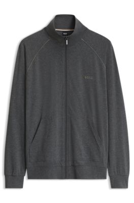 ZIp-up jacket in stretch cotton with contrast piping, Dark Grey