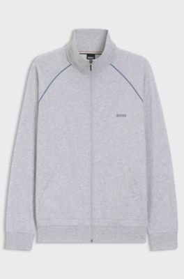 ZIp-up jacket in stretch cotton with contrast piping, Light Grey