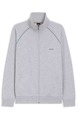 ZIp-up jacket in stretch cotton with contrast piping 1