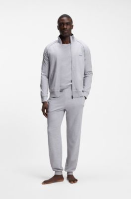 ZIp-up jacket in stretch cotton with contrast piping, Light Grey