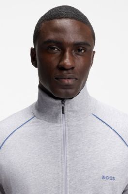 ZIp-up jacket in stretch cotton with contrast piping, Light Grey