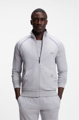 ZIp-up jacket in stretch cotton with contrast piping, Light Grey