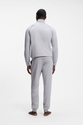 ZIp-up jacket in stretch cotton with contrast piping, Light Grey