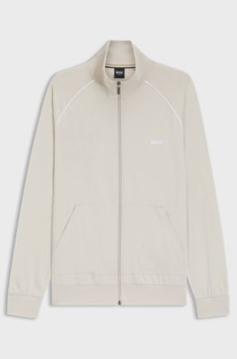 ZIp-up jacket in stretch cotton with contrast piping, Light Grey