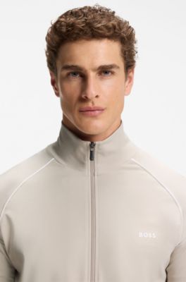 ZIp-up jacket in stretch cotton with contrast piping, Light Grey