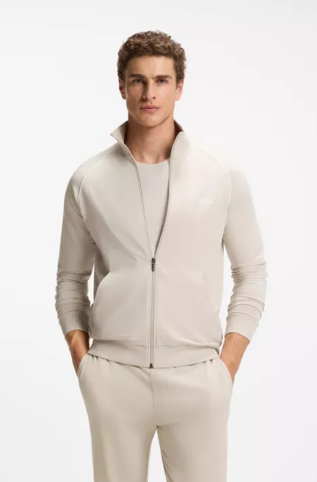 ZIp-up jacket in stretch cotton with contrast piping