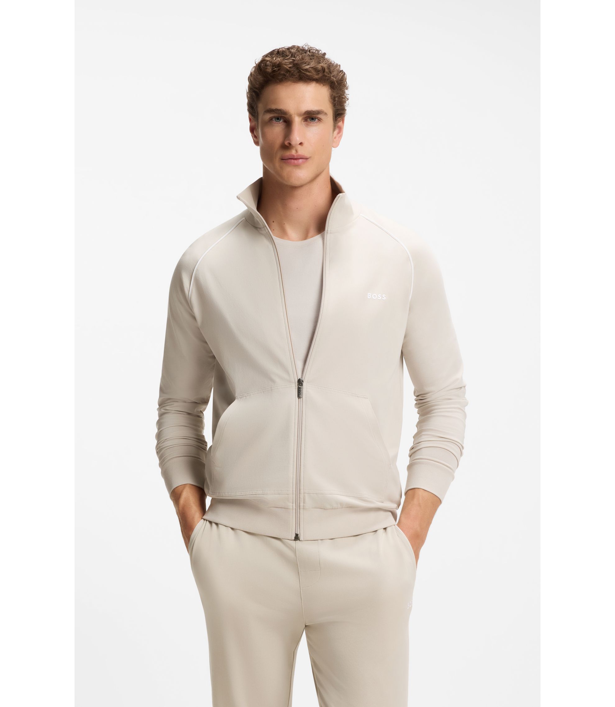 BOSS グレー ジップアップジャケット BOSS - ジップアップジャケット ストレッチコットン コントラスト