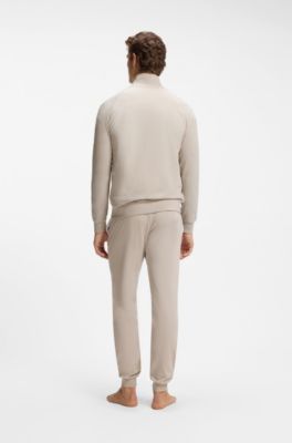 ZIp-up jacket in stretch cotton with contrast piping, Light Grey