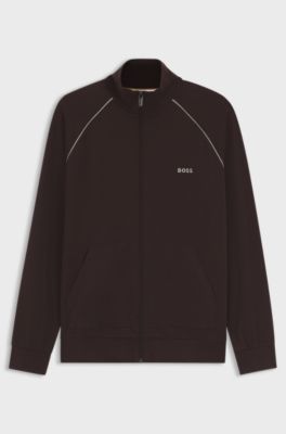 Giacca in cotone stretch con zip e profili a contrasto, Marrone scuro