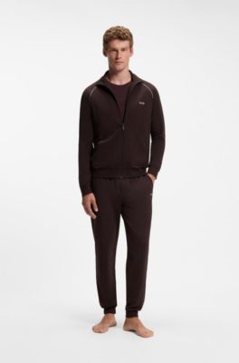 Jacke aus Stretch-Baumwolle mit Rei&szlig;verschluss und Kontrast-Paspeln, Dunkelbraun