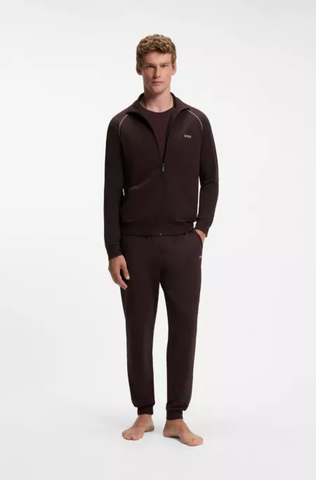 Veste zippée en coton stretch avec passepoils contrastants