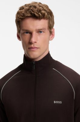 Jacke aus Stretch-Baumwolle mit Rei&szlig;verschluss und Kontrast-Paspeln, Dunkelbraun