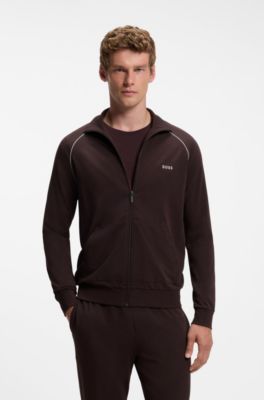 Giacca in cotone stretch con zip e profili a contrasto, Marrone scuro