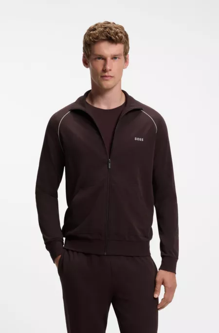 Veste zippée en coton stretch avec passepoils contrastants