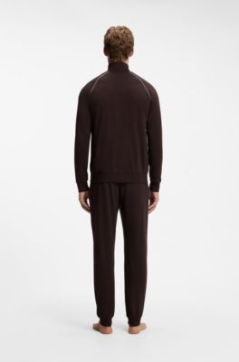 Jacke aus Stretch-Baumwolle mit Rei&szlig;verschluss und Kontrast-Paspeln, Dunkelbraun