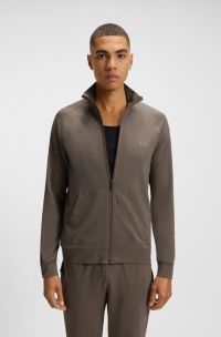 Regular-fit jersey jack met logostiksel van stretchkatoen, Bruin