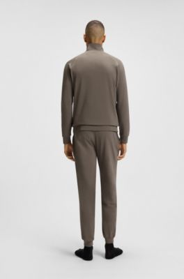 ZIp-up jacket in stretch cotton with contrast piping, Brown