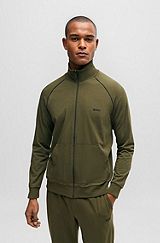 Logo-embroidered zip-up jacket in stretch-cotton jersey, Dark Green