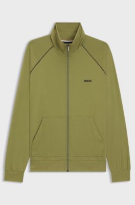 ZIp-up jacket in stretch cotton with contrast piping, Green