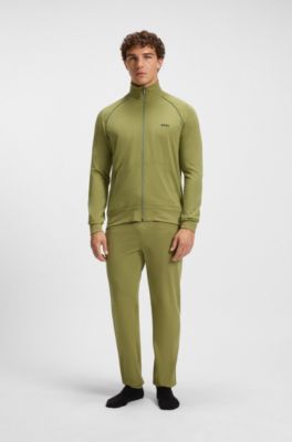 ZIp-up jacket in stretch cotton with contrast piping, Green