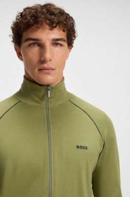 ZIp-up jacket in stretch cotton with contrast piping, Green