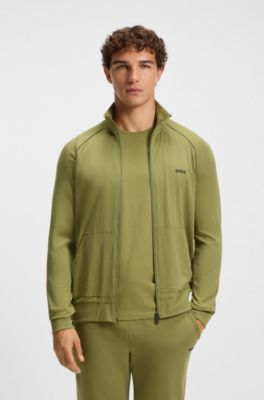 Zip-up jacket in stretch cotton with embroidered logo, Green