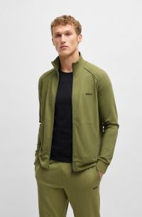 Logo-embroidered regular-fit jacket in stretch-cotton jersey, Green
