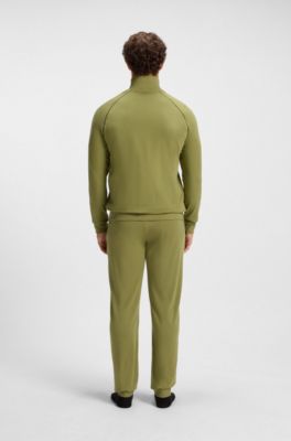 ZIp-up jacket in stretch cotton with contrast piping, Green