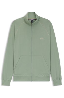 Zip-up jacket in stretch cotton with embroidered logo, Light Green