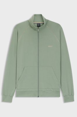 ジップアップジャケット ストレッチコットン コントラストパイピング, ライトグリーン