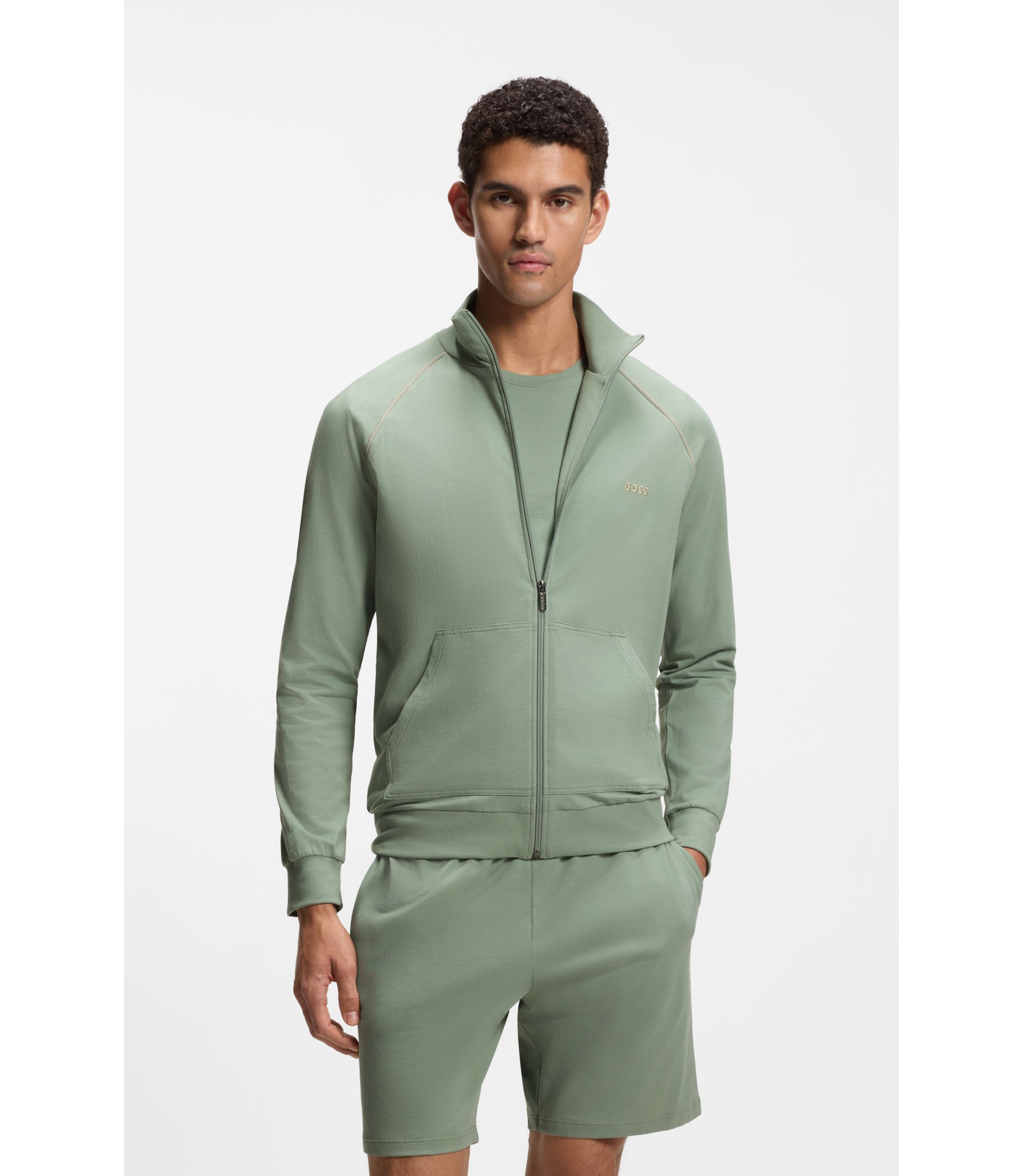 Jacke aus Stretch-Baumwolle mit Reißverschluss und Logo-Stickerei