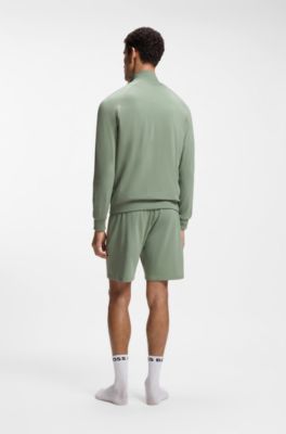 ZIp-up jacket in stretch cotton with contrast piping, Light Green