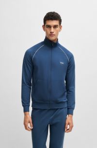 Logo-embroidered regular-fit jacket in stretch-cotton jersey, Blue