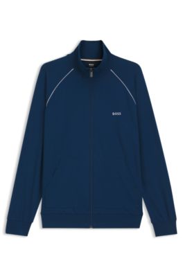 ZIp-up jacket in stretch cotton with contrast piping, Blue
