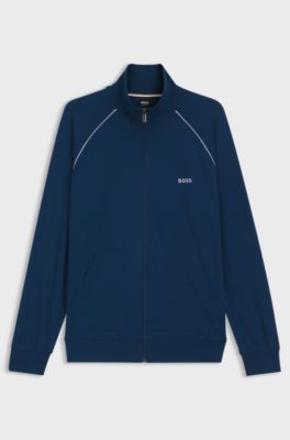 Jack met rits van stretchkatoen met contrastbiezen, Blauw