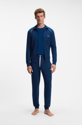 Jack met rits van stretchkatoen met contrastbiezen, Blauw