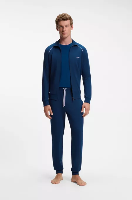 Veste zippée en coton stretch avec passepoils contrastants