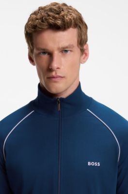 Jack met rits van stretchkatoen met contrastbiezen, Blauw