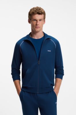 Giacca in cotone stretch con zip e profili a contrasto, Blu