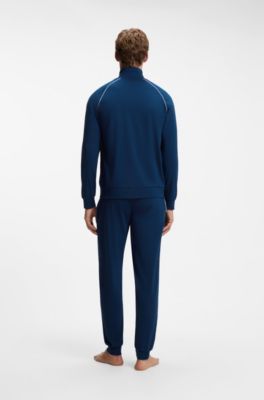 Jack met rits van stretchkatoen met contrastbiezen, Blauw