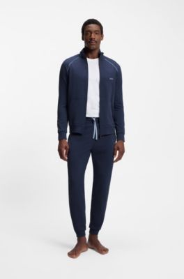 ZIp-up jacket in stretch cotton with contrast piping, Light Blue