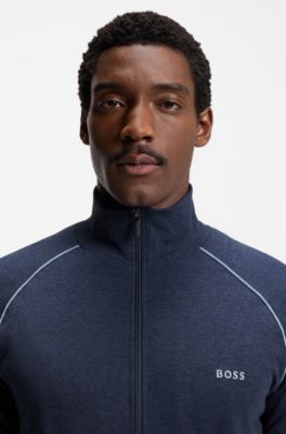 ZIp-up jacket in stretch cotton with contrast piping, Light Blue