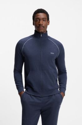 ZIp-up jacket in stretch cotton with contrast piping, Light Blue