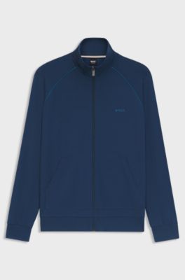 ZIp-up jacket in stretch cotton with contrast piping, Light Blue