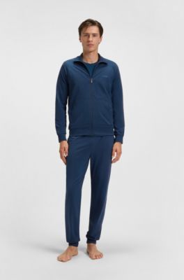 ZIp-up jacket in stretch cotton with contrast piping, Light Blue