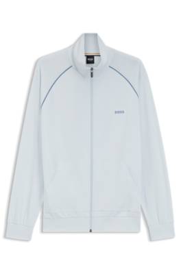 ZIp-up jacket in stretch cotton with contrast piping 1